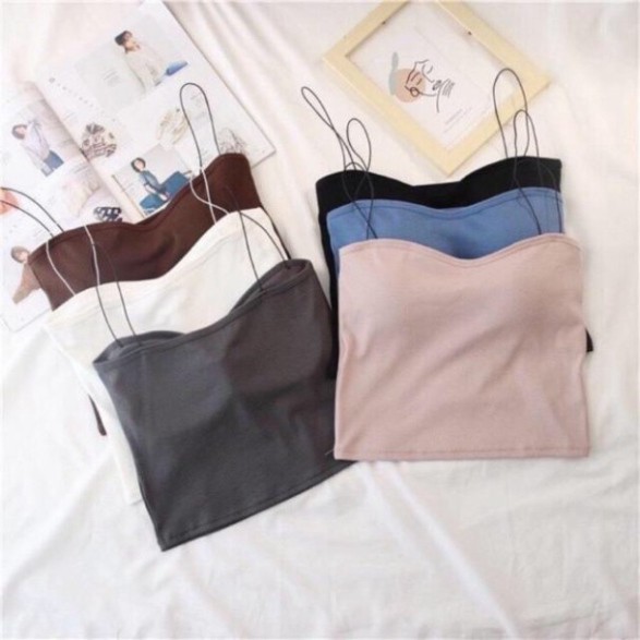 (sỉ lẻ)  Áo 2 dây nữ- Áo bra ống 2 dây bún dáng croptop có đệm ngực 2055, áo bra nữ