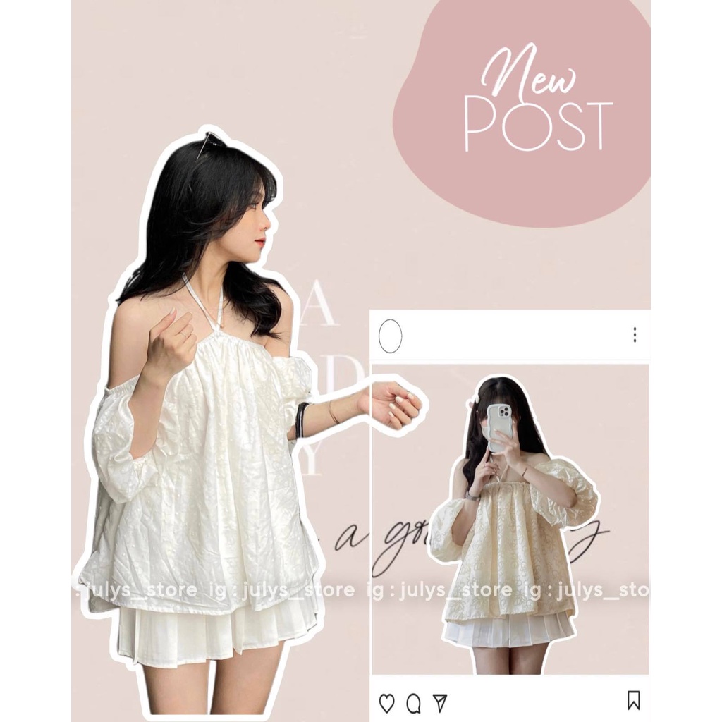 Áo cổ yếm thô hoa trễ vai (ảnh thật kèm video)