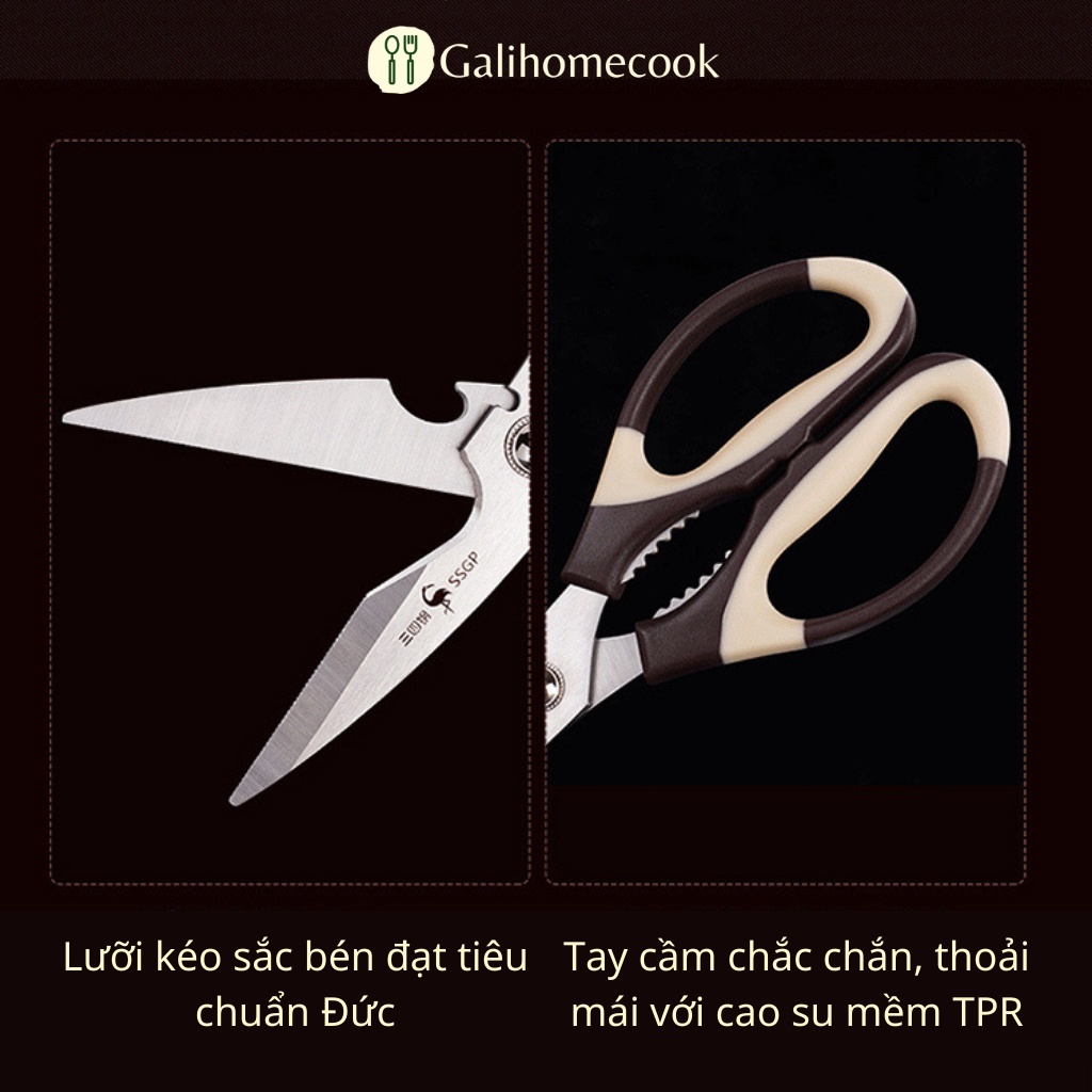 Kéo cắt đa năng, cắt thịt dùng trong nhà bếp đa năng SSGP cao cấp xuất khẩu Đức | Galihomecook Scissors SSGP