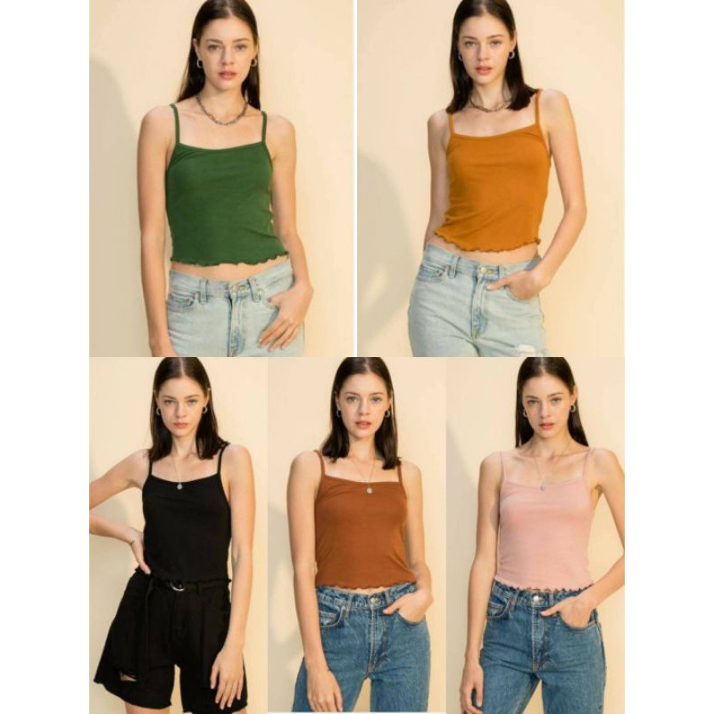 Áo 2 dây dáng croptop cuốn viền D0uble xuất xịn