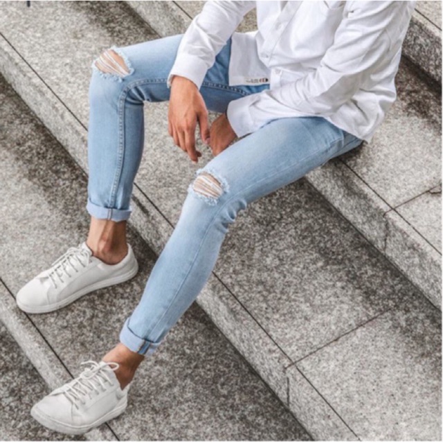 Quần jean nam rách gối phong cách nhiều mẫu