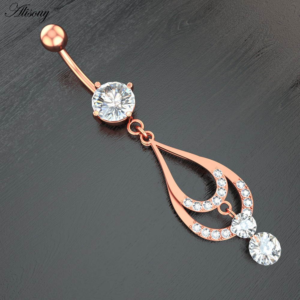 Alisouy 1 Khuyên Rốn Thép Không Gỉ Đính Đá cz Hình Hoa / Trái Tim 14g