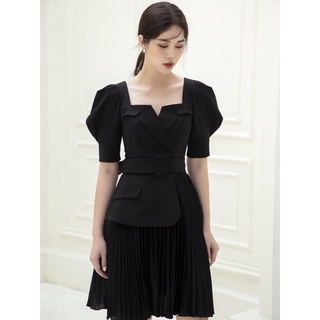 D.chic 2812790-váy tay phồng lửng phối chân dập thắt đai eo