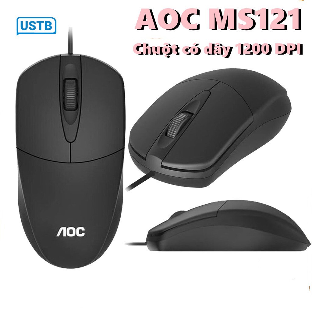 Chuột Dây Máy Tính AOC MS121 USB , Chuột Gaming cảm biến quang học hiệu suất cao 1200 DPI Siêu Bền , Bảo Hành 12 Tháng