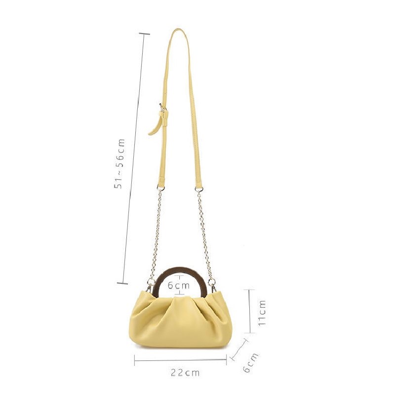 Túi xách tote mini mềm mại tay cầm gỗ xếp ly phối dây xích thời trang Hàn Quốc 2021 cho nữ