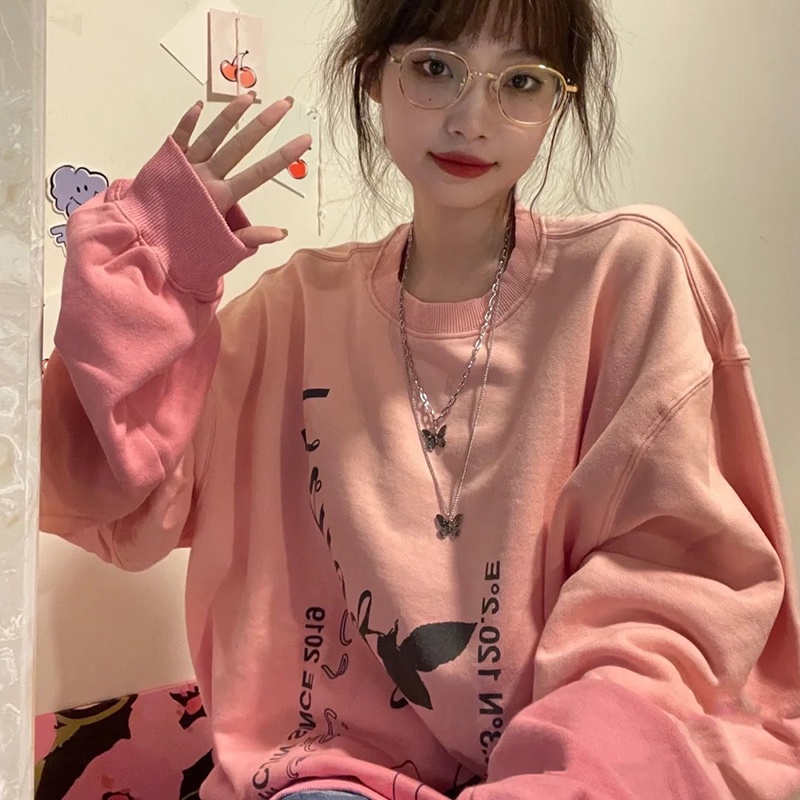 Áo sweater IELGY dáng rộng in hình hoa hồng thiết kế sành điệu
