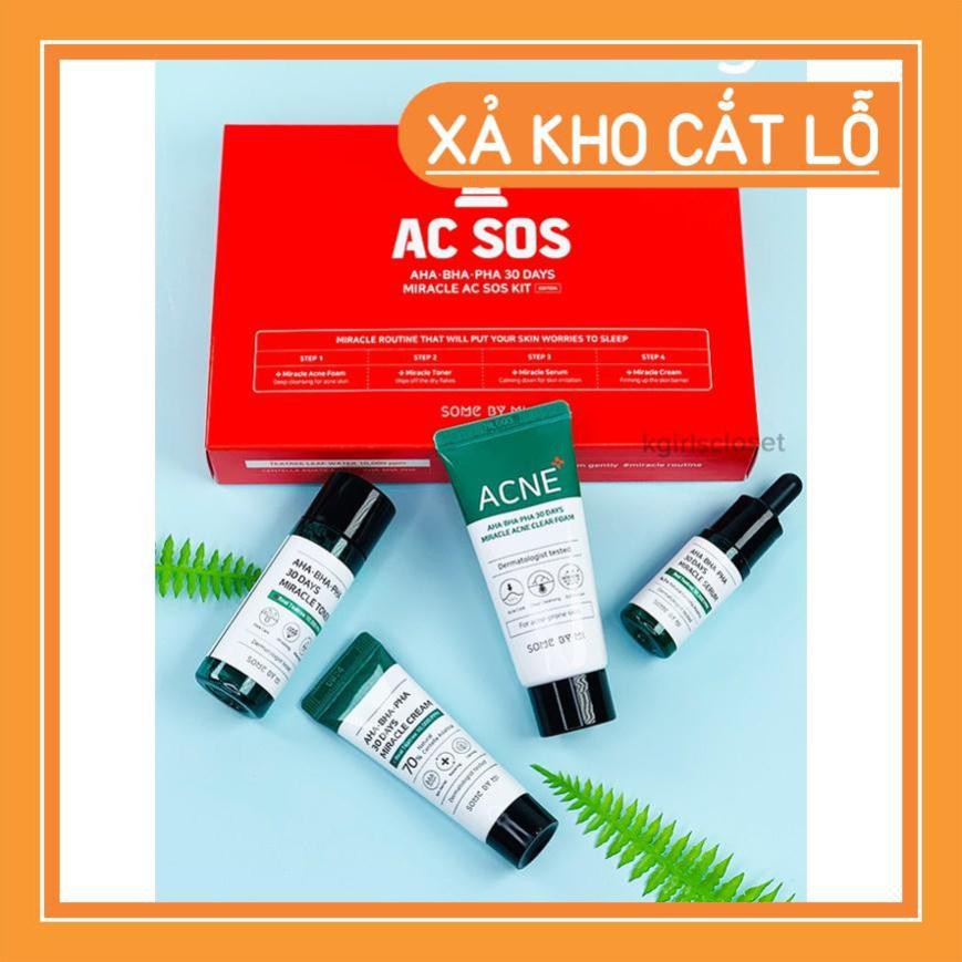 Set giảm mụn 4 MÓN SOME BY MI AC SOS AHA BHA PHA 30 DAYS MIRACLR KIT - Giảm mụn loại bỏ vết thâm