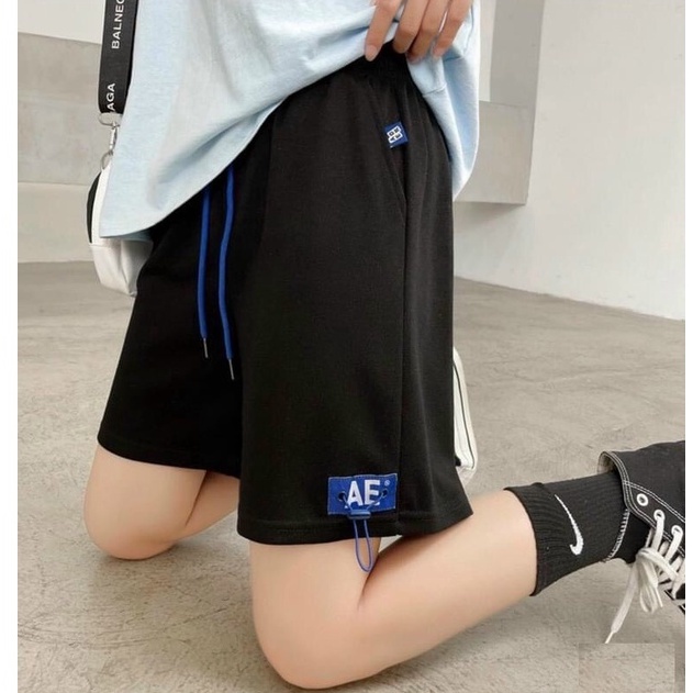 Quần Short Tem Xanh Ae PEONYB Unisex  🌸 Sooc logo phối dây rút, shorts đùi ống rộng hàn quốc đẹp Ulzzang 🌸