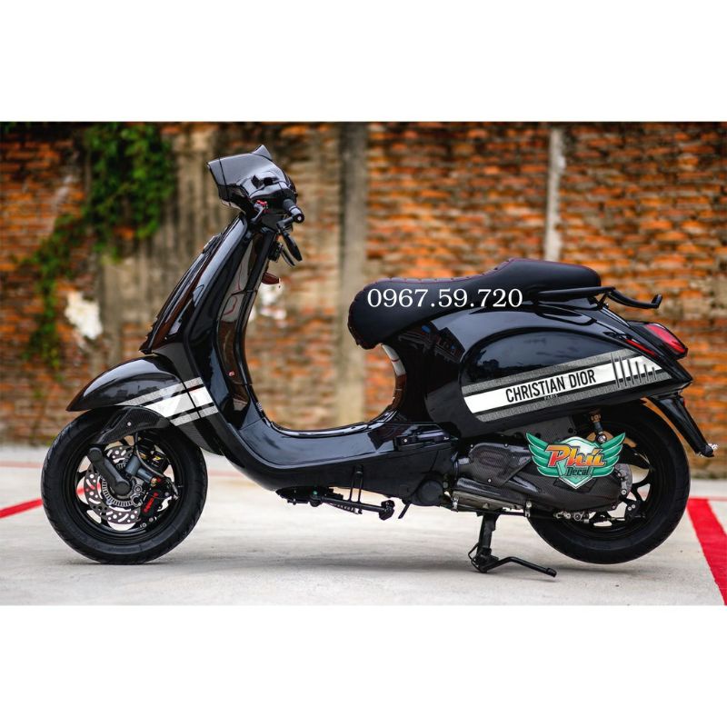 Bộ tem rời Christian Dior dán xe Vespa Sprint, Vespa Primavera, Vespa LX trắng đen