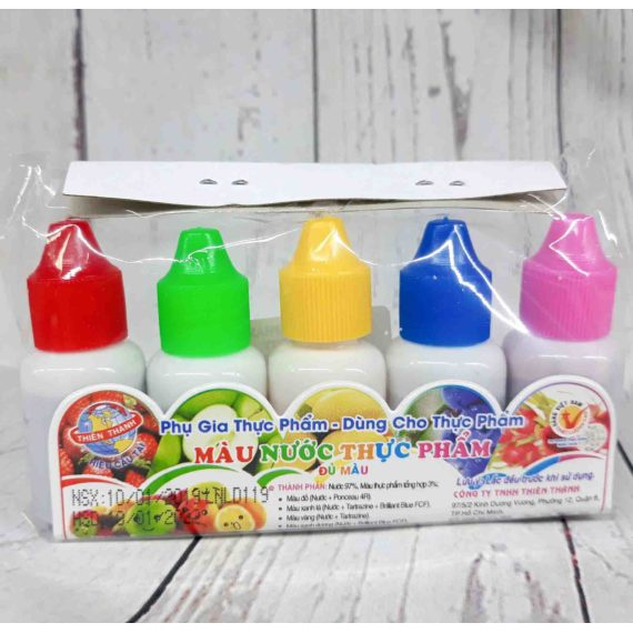 Set 5 màu nước thực phẩm chai 10ml