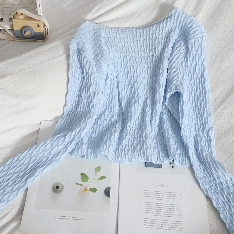 Áo Cardigan Ngắn Cổ Chữ V Màu Trơn Phong Cách Hàn Quốc Thời Trang Xuân Hè Hàng Mới Cho Nữ