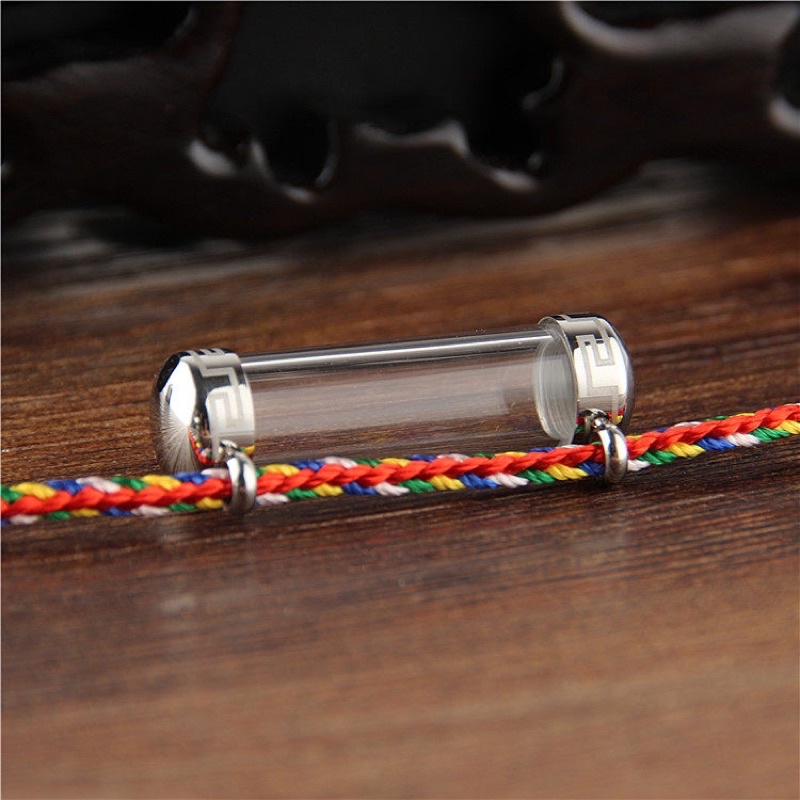 Dây chuyền ống trụ rỗng inox kèm dây ngũ sắc có thể làm thành vòng đeo tay