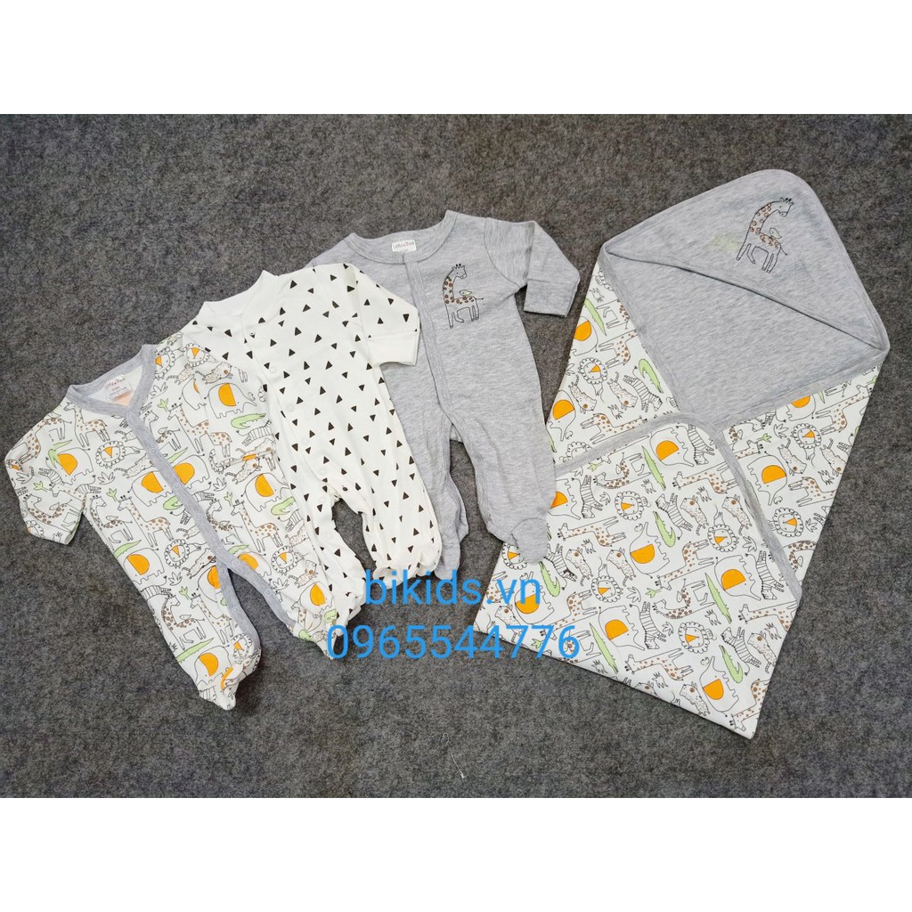 Combo Chăn ủ + Set 3c body dài tay liền tất Little Duck cho bé