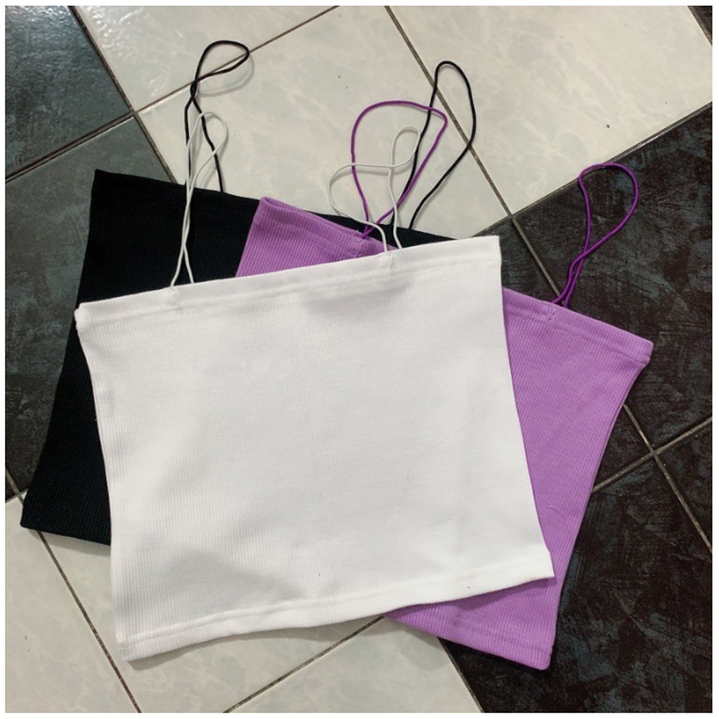 Áo 2 dây sợi bún thun gân đẹp 100% cotton, kiểu áo croptop chất bo gân dáng ôm vải mịn co giãn màu TÍM/ĐEN/TRẮNG -A014