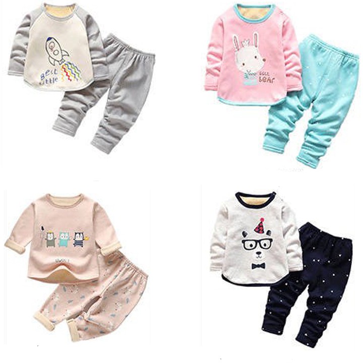 Bộ nỉ lót lông giữ ấm mùa đông trẻ em - Set quần áo ấm cho trẻ TE04