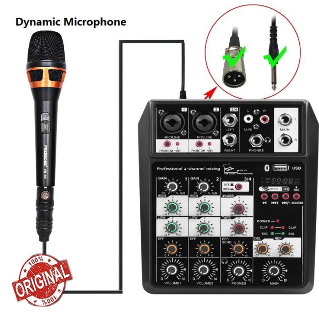 【Ready Stock】Bluetooth Wireless 4-channel Audio Mixer Portable Sound Mixing Console USB Interface