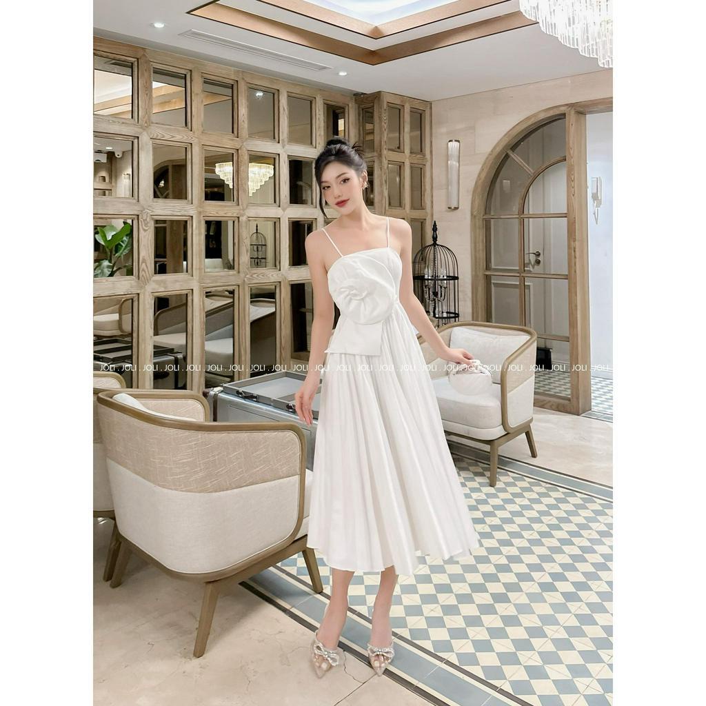 Váy thiết kế hai dây đính nơ màu trắng JOLI