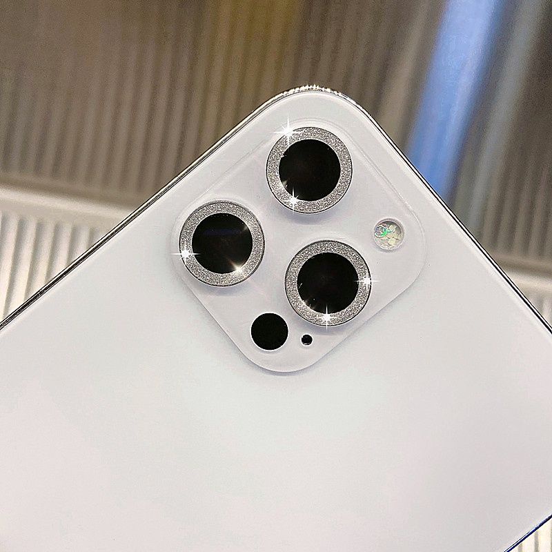 Bộ 3 miếng dán đính kim cương nhân tạo bảo vệ mắt camera dành cho iPhone 13 pro max lấp lánh nhũ bạc