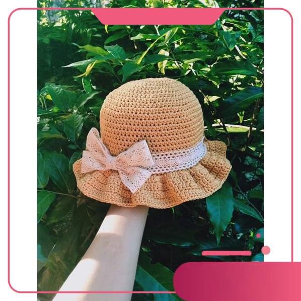 Nón sợi móc tay dáng vành to cho bé - cho mẹ. đủ sz ạ
