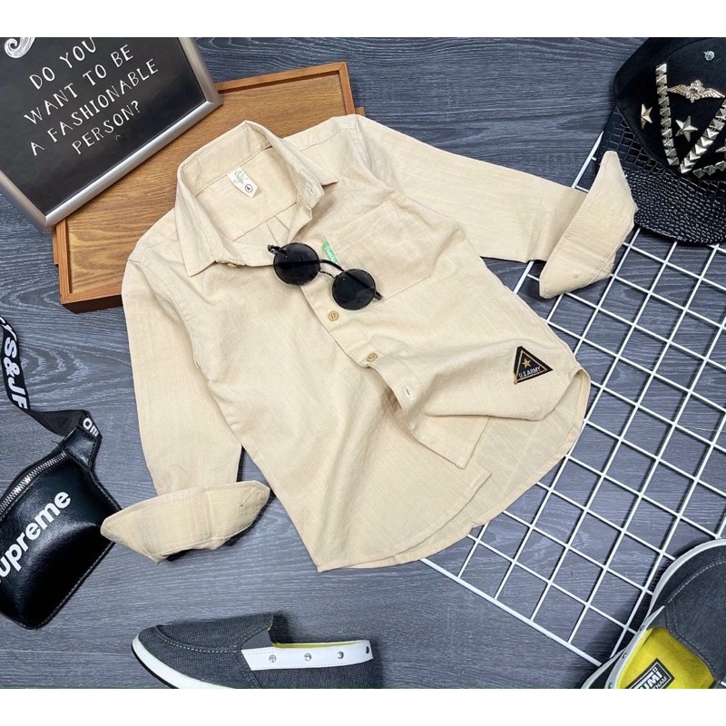 10-27kg ÁO SƠ MI DÀI TAY BÉ TAI MẠNH MẼ NAM TÍNH 5 MÀU CƠ BẢN TRẮNG ĐEN VÀNG KEM XANH.