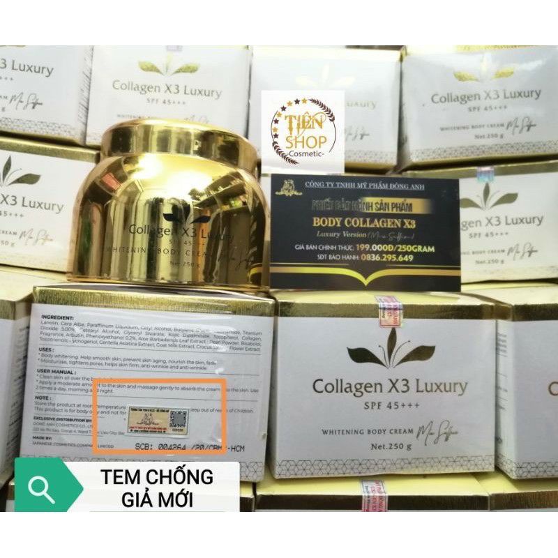 [HÀNG CHÍNH HÃNG] Kem body siêu trắng COLLAGEN X3 LUXURY Đông Anh