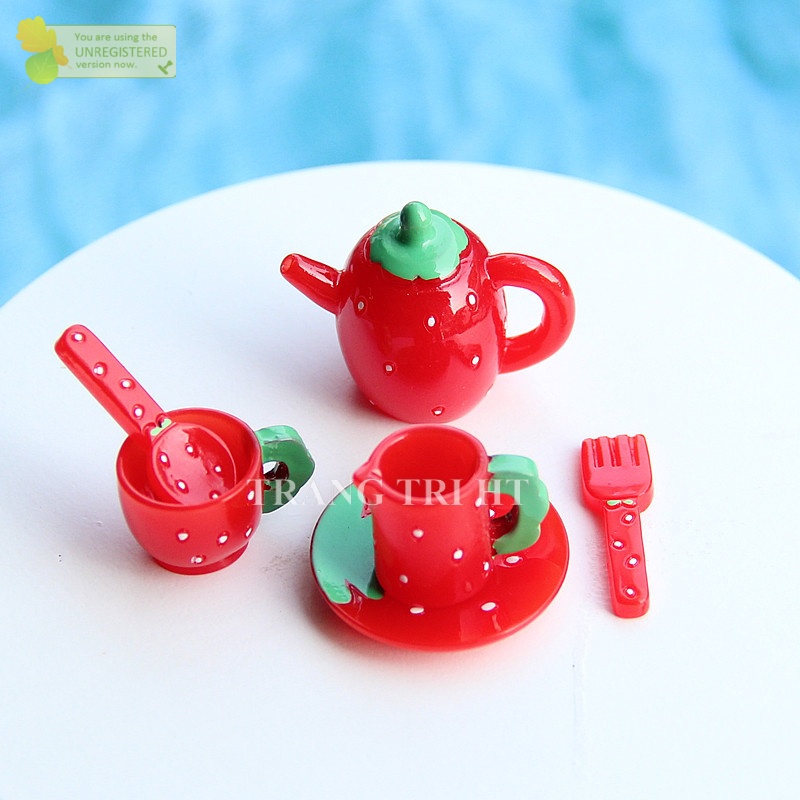 [Siêu đẹp] Set 6 món mô hình ấm tách trà phụ kiện trang trí nhà búp bê