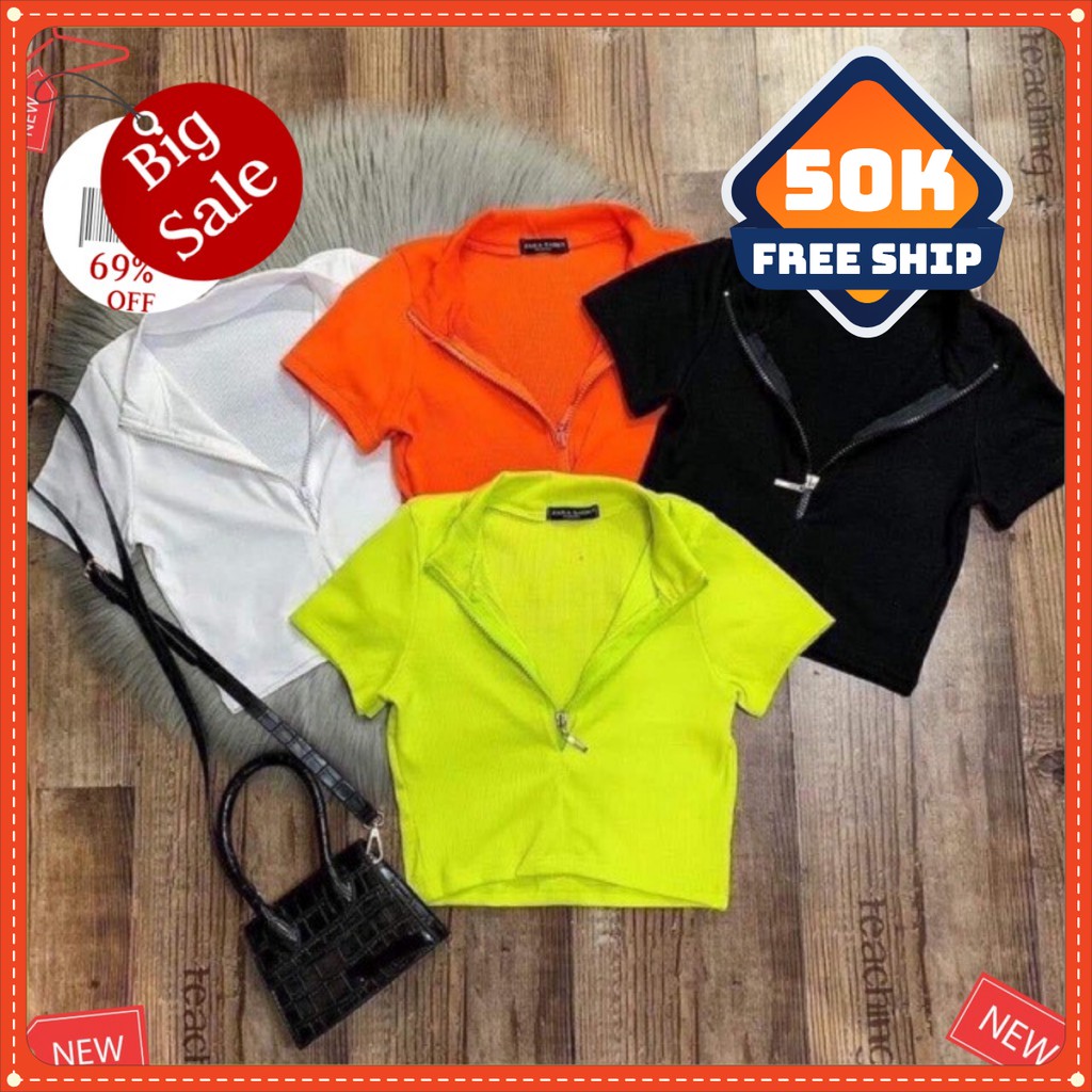 [Nhiều màu] ÁO CROPTOP DÂY KÉO TAY NGẮN CHẤT THUN BORIP DÀY DẶN co giãn tốt | BigBuy360 - bigbuy360.vn