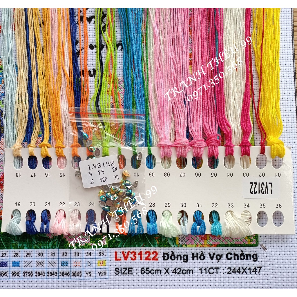 Tranh thêu chữ thập đồng hồ Vợ Chồng I 65x42cm I LV3122