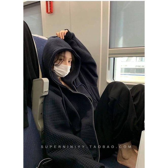 Áo Khoác Zip Nỉ Xốp - Hoodie trơn nữ mùa đông dài tay dáng rộng có mũ, họa tiết trẻ trung, năng động Ulzzang | BigBuy360 - bigbuy360.vn