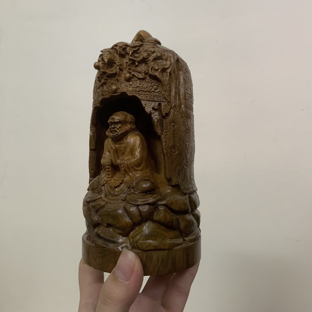 Tượng Gỗ Chạm Khắc Hình Phật Đạt Ma Ngồi Chuông Xông Trầm - Trang Trí Nhà Cửa