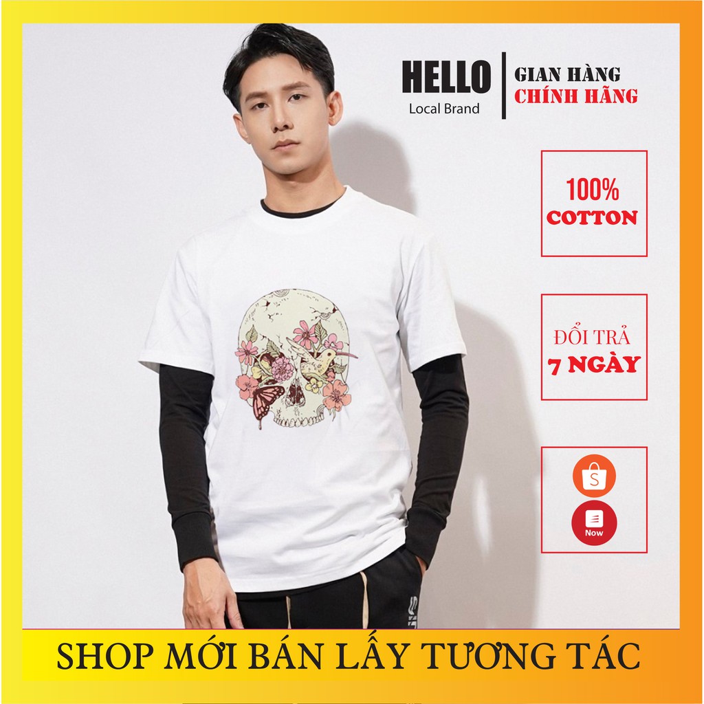 [Áo thun Unisex] Áo phông nam nữ tay lỡ form rộng HELLO cotton 100% ĐẦU LÂU CHIM mặc với quần sooc siêu đẹp  - Ap46