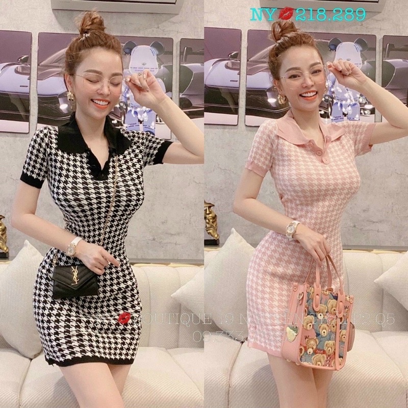 Đầm Polo Dệt Kim Hoạ Tiết Kẻ Sọc Thiết Kế Thanh Lịch