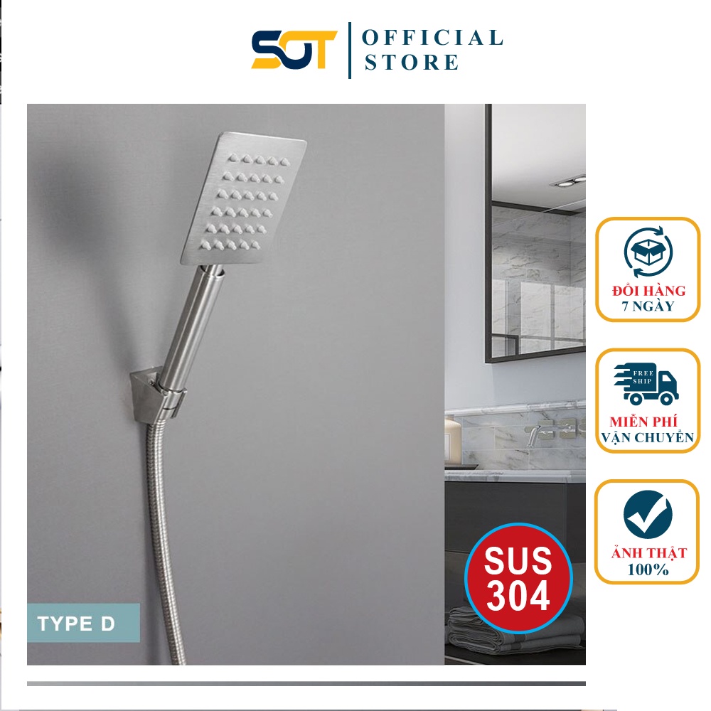 Bộ sen tắm Inox, sen tắm cầm tay INOX 304 mặt vuông nước nóng lạnh TS02