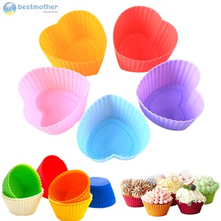 Bộ 12 khuôn silicon làm bánh bông lan hình tròn hoặc trái tim