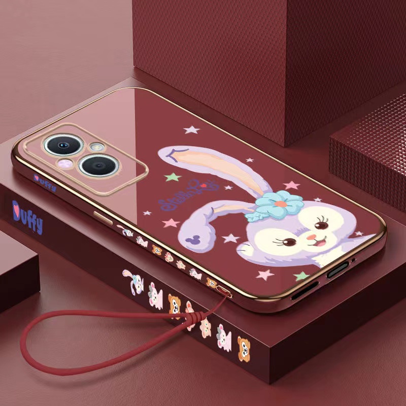 Vỏ OPPO Reno 8 4G Reno 8 Z 5G Reno 8 5G Reno 8 Pro 5G A57 4G 2022 A76 A96 A16K A16e Cạnh thẳng mạ điện 90 ° Phim hoạt hình thỏ Bảo vệ máy ảnh Vỏ điện thoại