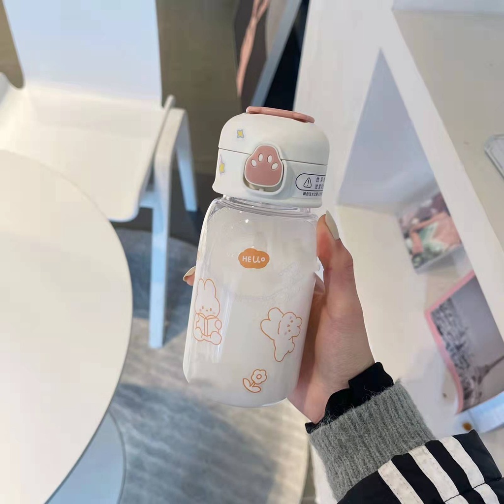 Bình Nước Thể Thao Qipin 480ml Trong Suốt Chống Rò Rỉ Kèm Ống Hút Tiện Dụng