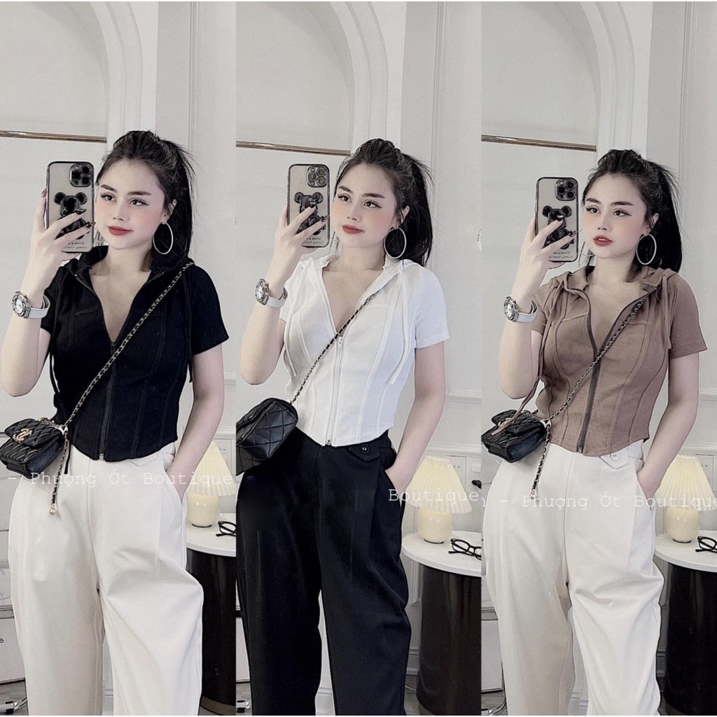 LOVI SHOP- Áo khoác croptop tay ngắn chất thun gân tăm mềm có nón nhiều màu