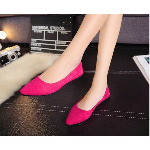 Giày búp bê màu trơn chất da lộn dễ thương nữ tính | BigBuy360 - bigbuy360.vn