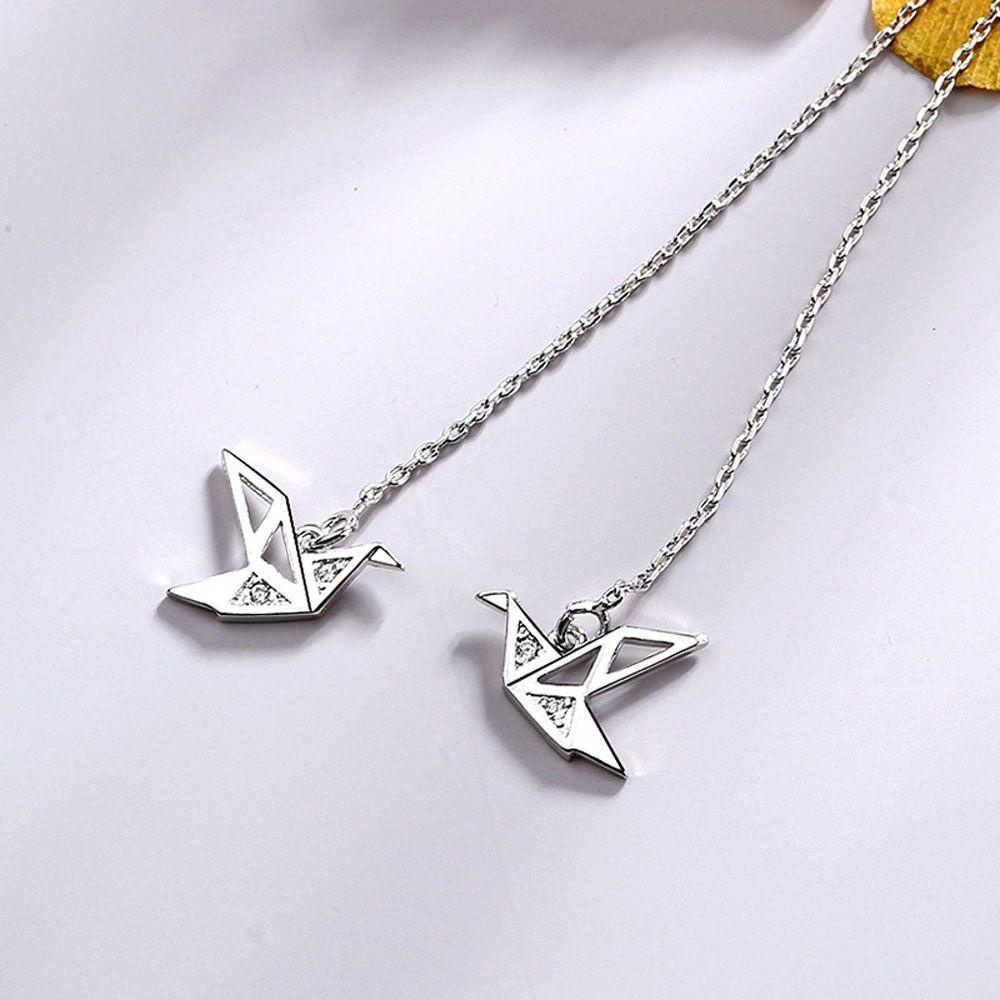 Khuyên Tai Thả Dây Tua Rua Bằng Đồng Hình Chim Hạc Giấy Thời Trang Hàn Quốc Cho Nữ