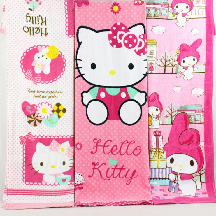 ♟Cô Bông Cô Gái♟Khăn Tắm Cỡ Lớn Mềm Mại Thấm Hút Tốt In Hoạt Hình Hello Kitty Dễ Thương Cho Bé Gái