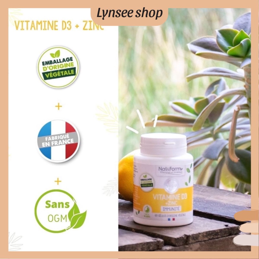 Viên Uống Nat & Form 2000 UI Vitamine D3 + Zinc Immunite 60 viên