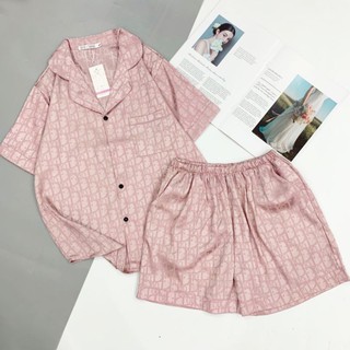 Đồ ngủ pijama lụa gấm chấm bi cộc đùi