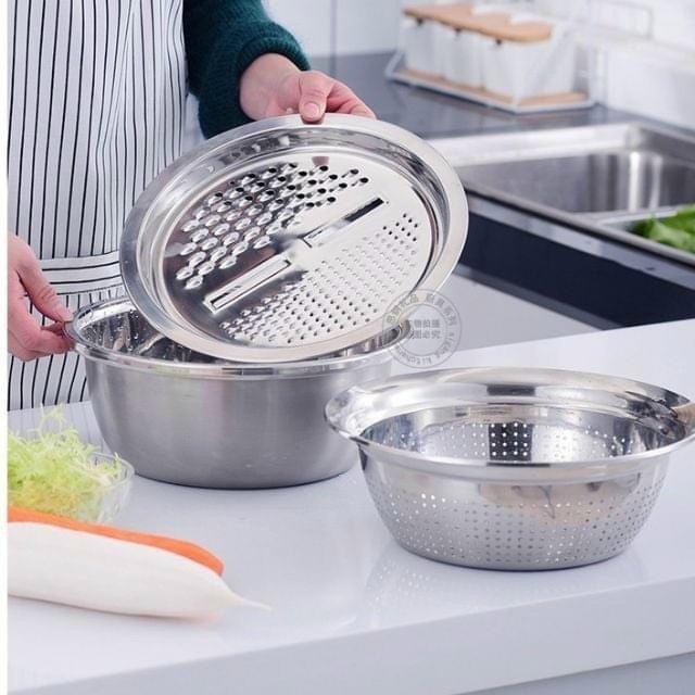 [FREESHIP] BỘ 3 MÓN THAU, RỔ INOX BÀO CỦ, QUẢ