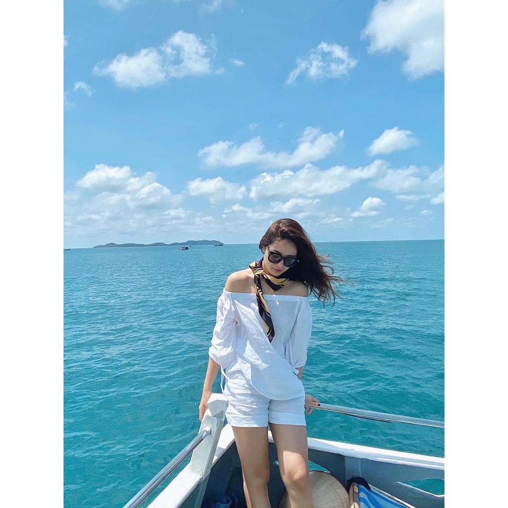 Set đũi trắng trễ vai siêu xinh kèm ảnh thật size S đến 3XL