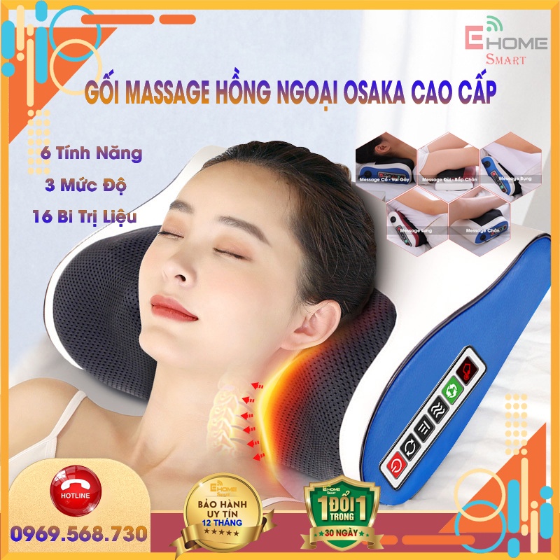 Gối Massage Cổ Vai Gáy Hồng Ngoại 16 Bi Cao Cấp Trị Liệu Công Nghệ Nhật Bản Osaka Chính Hãng