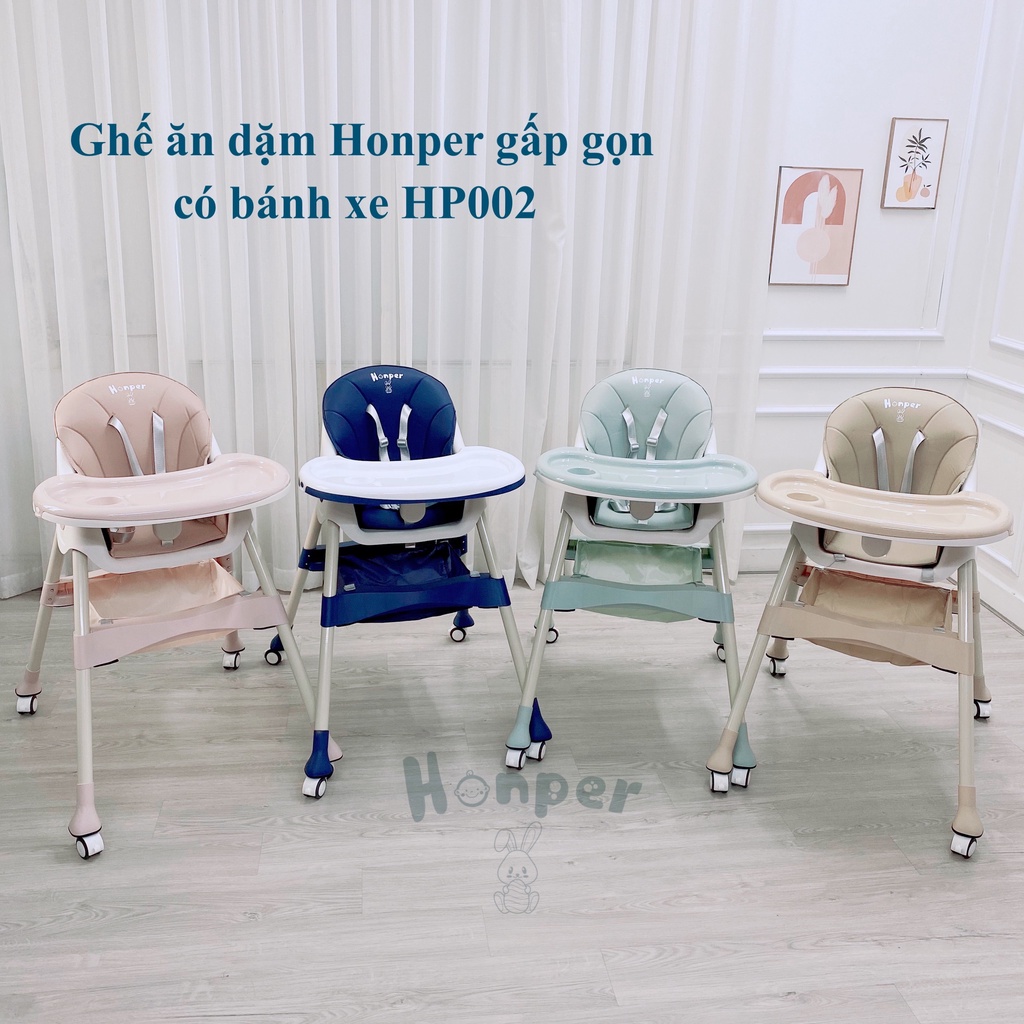 Ghế ăn dặm cho bé Honper/ Mihoko cao cấp + Đệm + Bánh xe chính hãng (BH 1 năm)