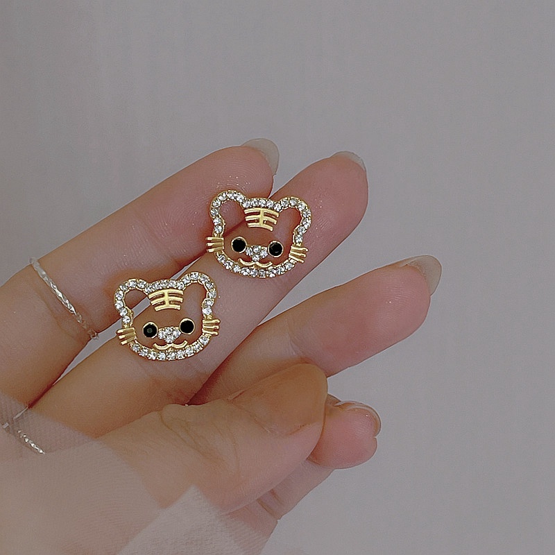 Bông Tai Hình Hổ Nhỏ Bằng Kim Loại Đính Đá Dễ Thương