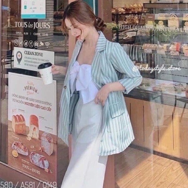 Áo vest nữ form rộng kẻ sọc , áo khoác blazer kẻ sọc phong cách hàng quốc chất mịn đẹp | BigBuy360 - bigbuy360.vn