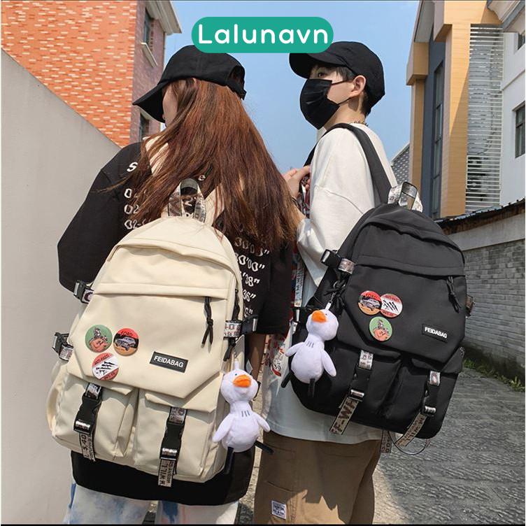 Balo đi học nam nữ ulzzang trơn màu +Tăng móc vịt+huy hiệu cho học sinh Hàn Quốc  unisex Lalunavn - A25