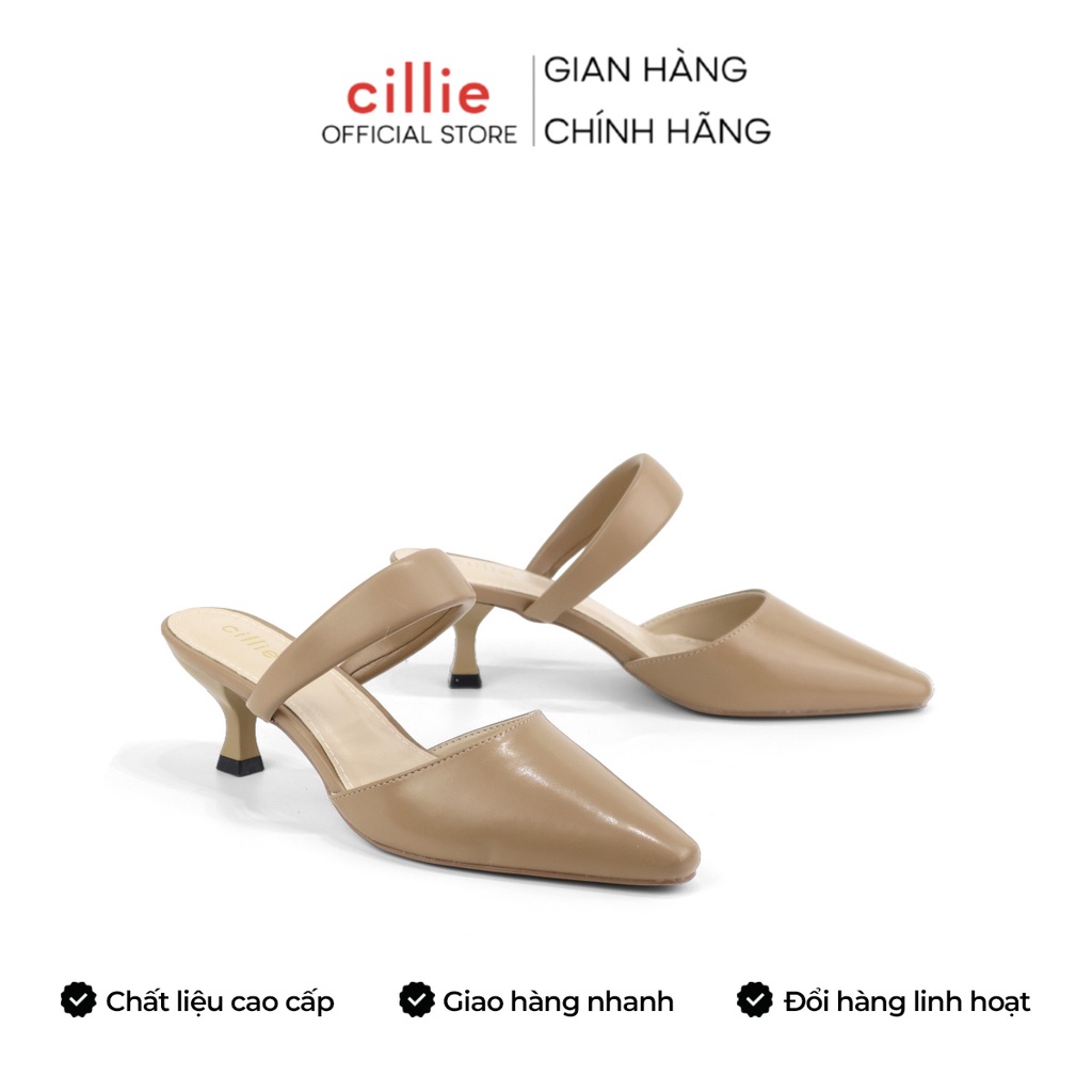Giày sục cao gót slingback nữ mũi nhọn thanh lịch quai ngang thời trang fashion gót nhọn cao 5cm đi làm Cillie 1078